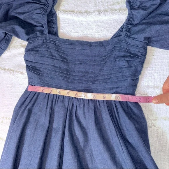Abercrombie & Fitch NWT Navy Blue Smocked Puff Sleeve Linen Cotton Mini Dress XS - Picture 4 of 7